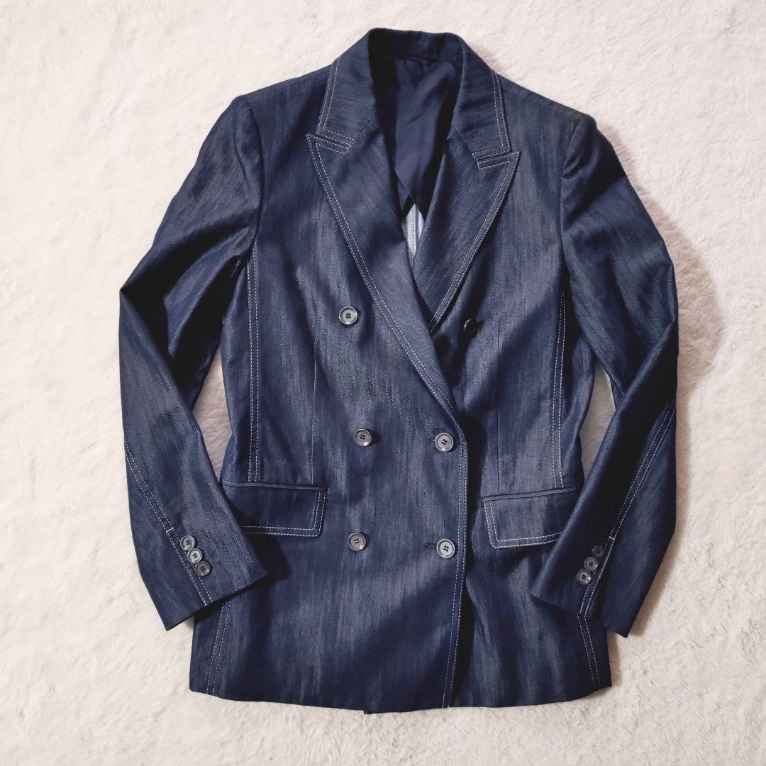 美品 アナイ 定価4万9千 デニムライクダブルジャケット 38 ネイビー 日本製