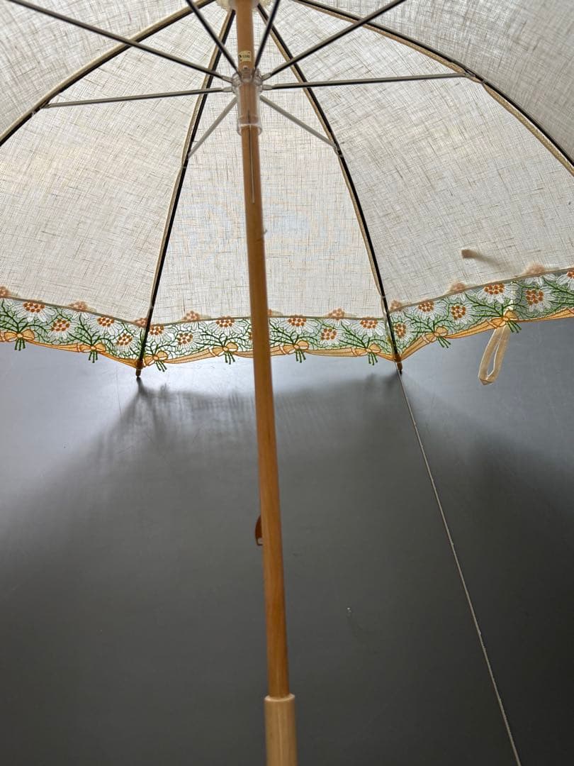 近沢レース　カモミール　麻　日傘　パラソル　長日傘　クリーム　新作　2025