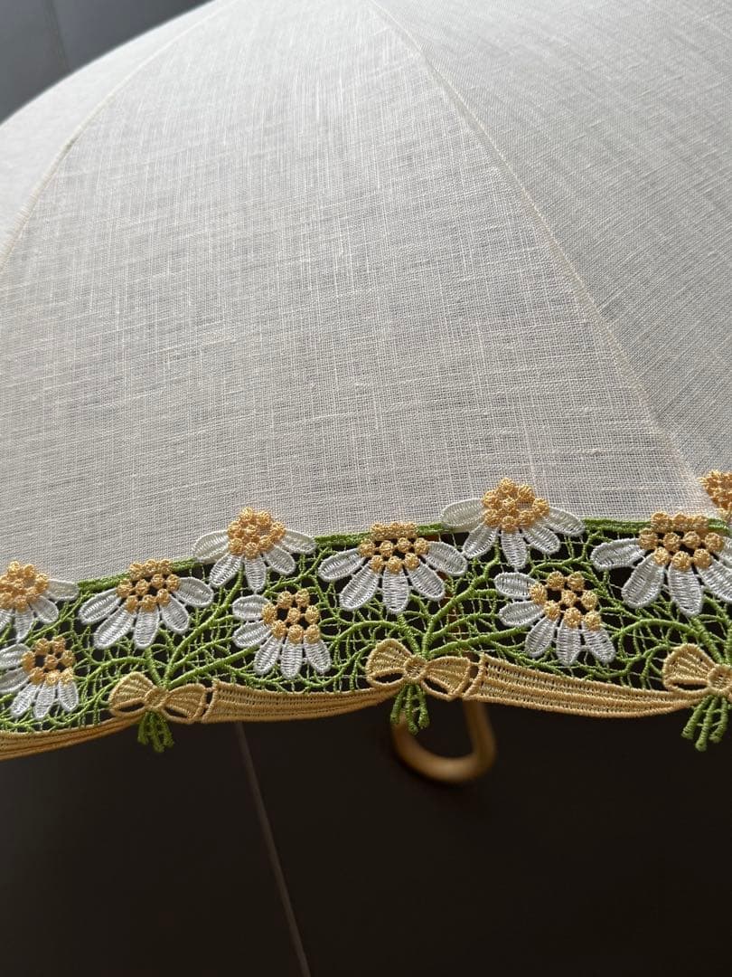 近沢レース　カモミール　麻　日傘　パラソル　長日傘　クリーム　新作　2025