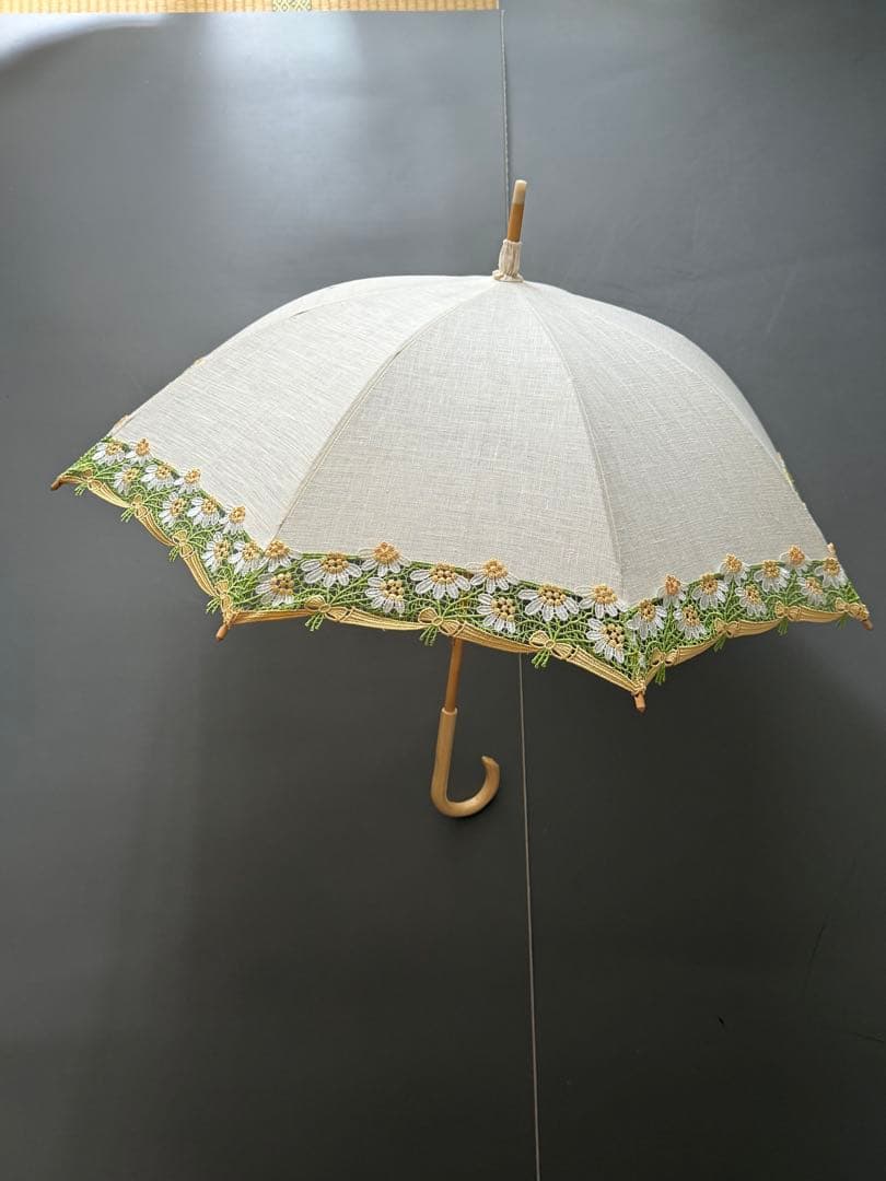 近沢レース　カモミール　麻　日傘　パラソル　長日傘　クリーム　新作　2025