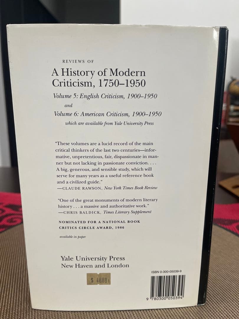 洋書 A HISTORY OF MODERN CRITICISM 1750-1950