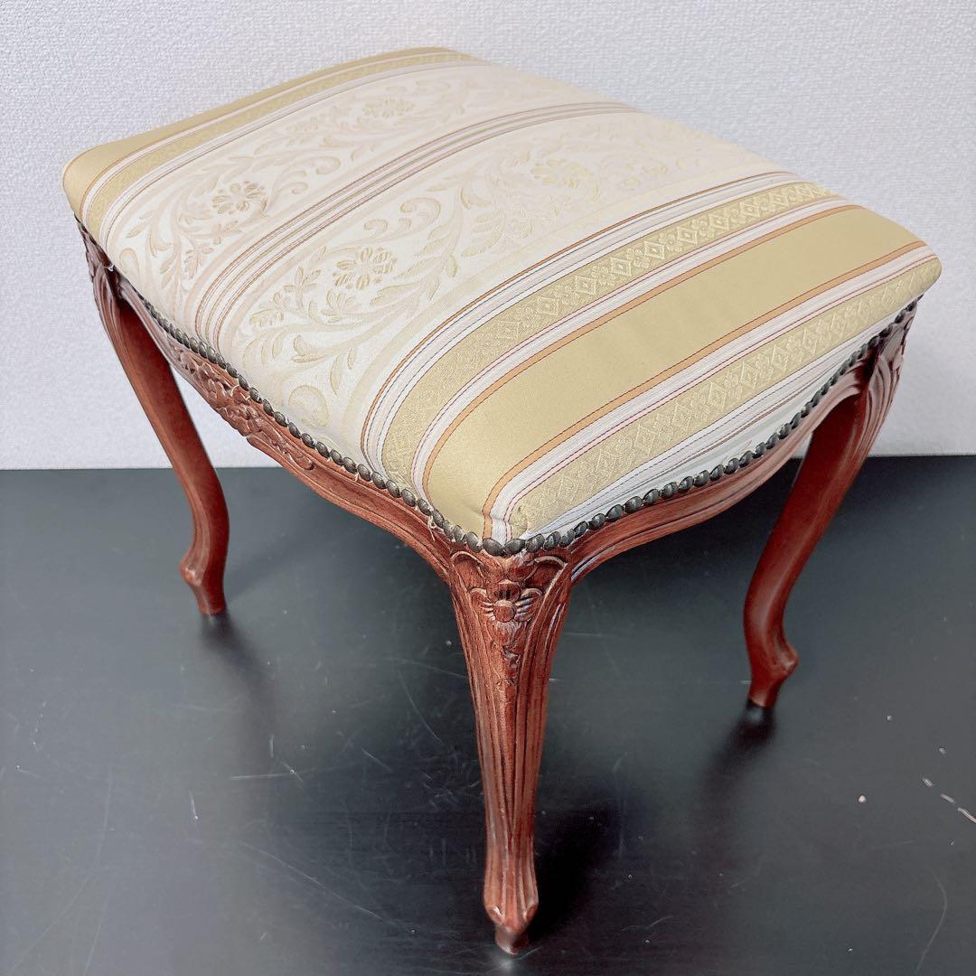 アンティーク調 猫脚スツール 彫刻 椅子 ロココ調 ローラアシュレイ風 姫家具