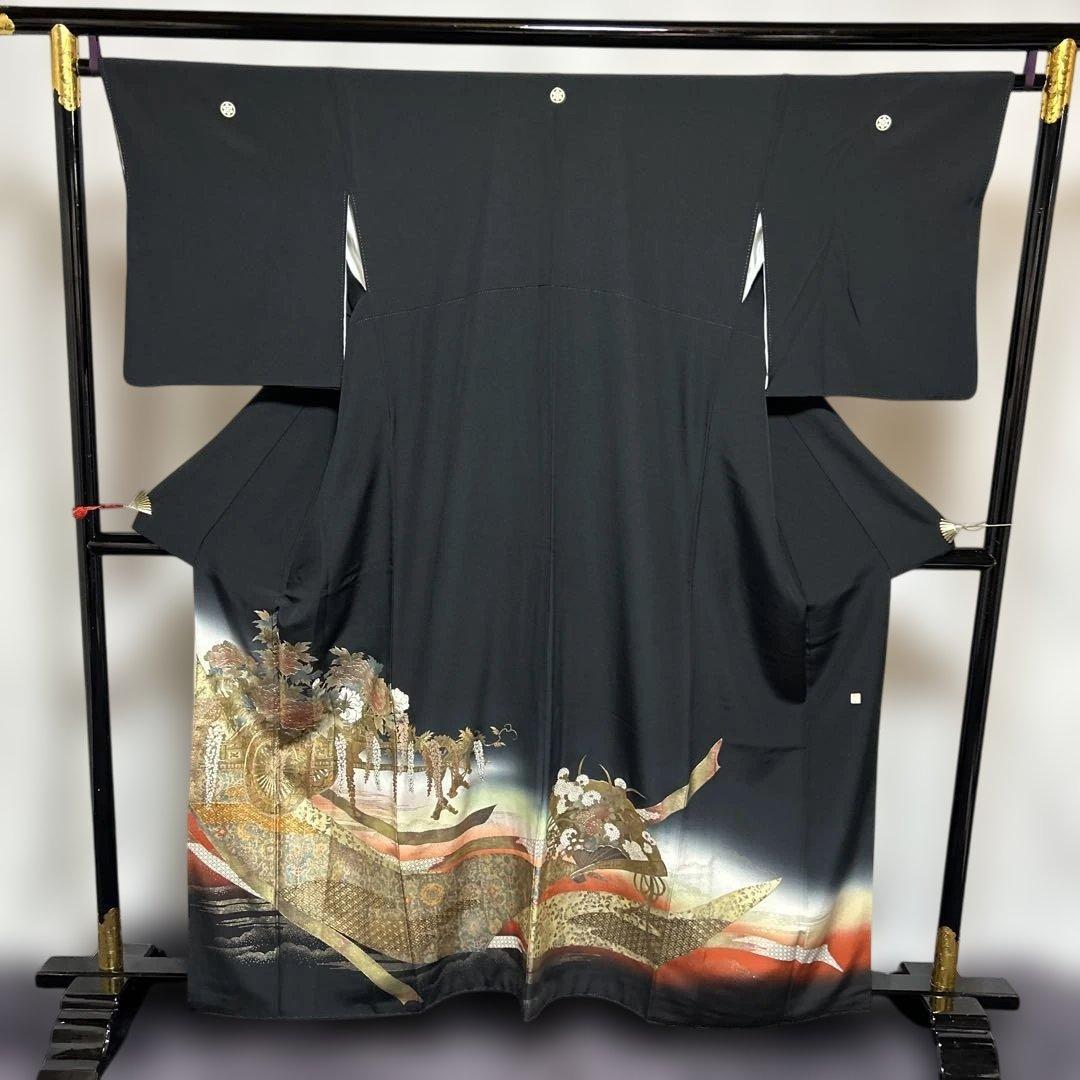 う*こ様 未使用近い　美品　袷　正絹　作家　金箔　黒留袖　フルセット　西陣唐織最