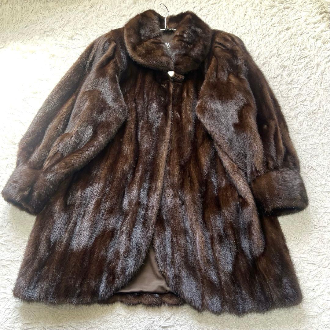 総丈90cm 袖太デザイン デミバフミンク エンバ リアルファーコート 毛皮 艶