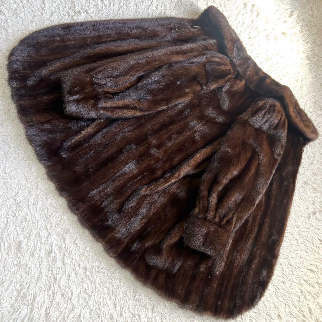 総丈90cm 袖太デザイン デミバフミンク エンバ リアルファーコート 毛皮 艶