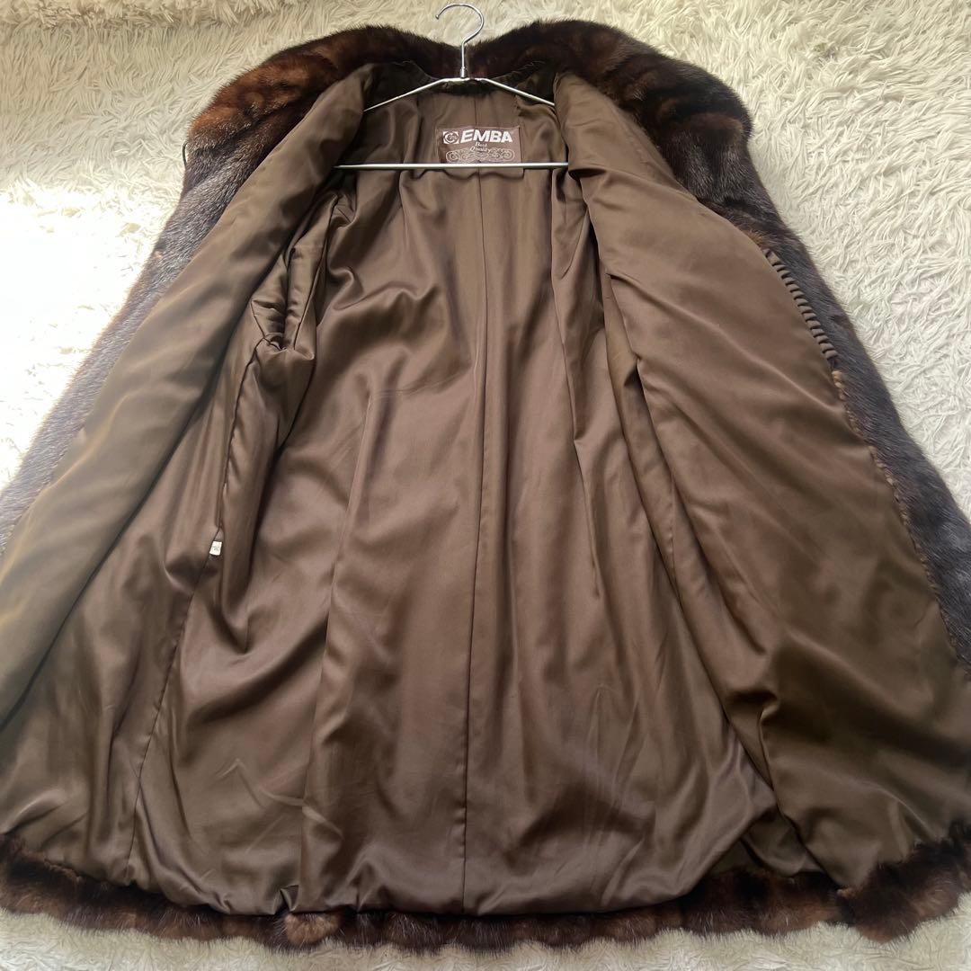 総丈90cm 袖太デザイン デミバフミンク エンバ リアルファーコート 毛皮 艶