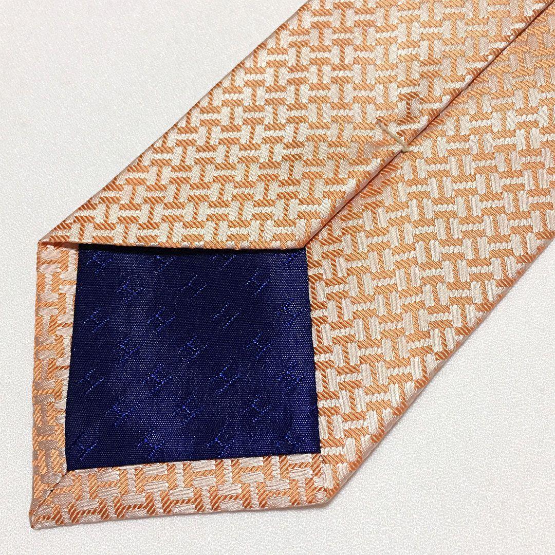 未使用級 H織りタイ ファソネH柄 エルメス HERMES ネクタイ オレンジ