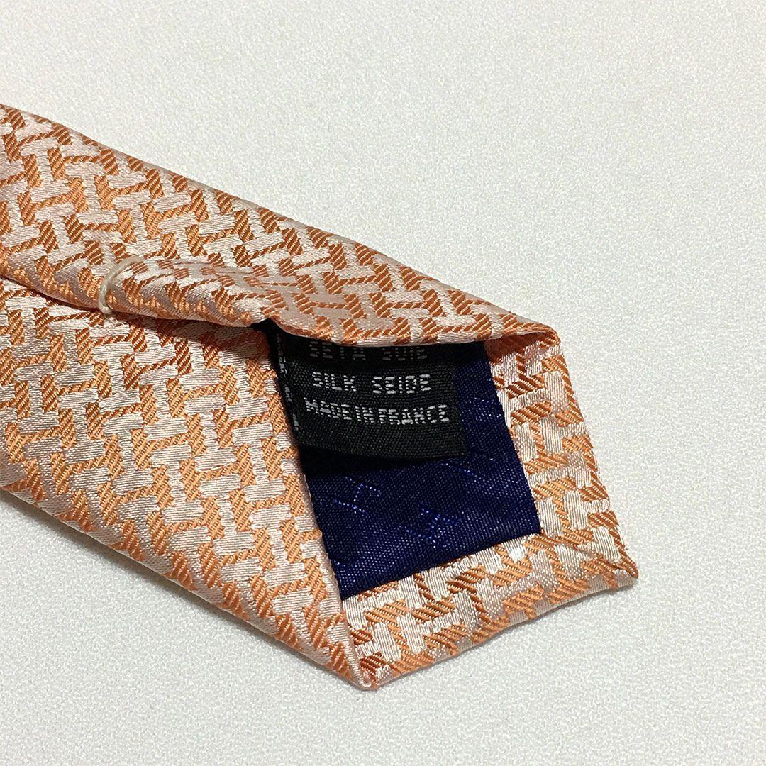 未使用級 H織りタイ ファソネH柄 エルメス HERMES ネクタイ オレンジ