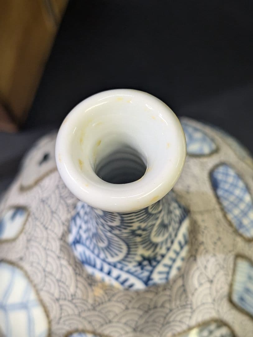 有田焼 古伊万里 古染付 陶片張 蛸唐草文 陶片 大徳利 酒器 花瓶 時代物骨董