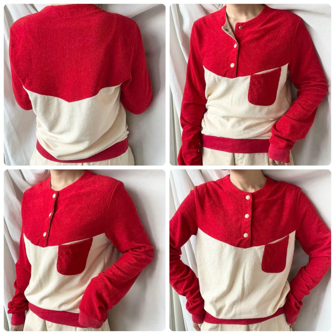 イタリア製ヴィンテージ パイル生地 ヘンリーネックトップス