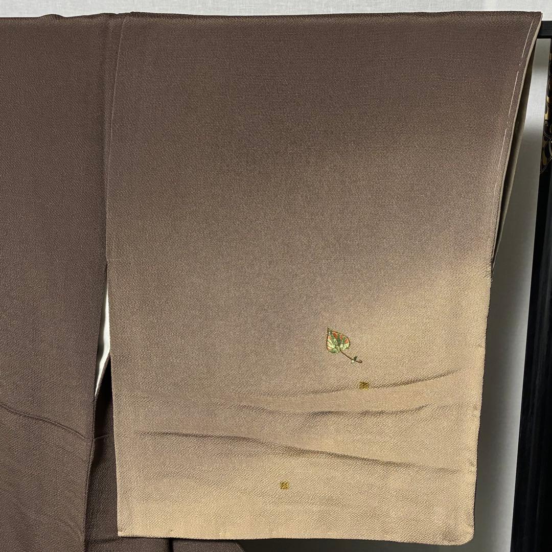 D113訪問着 ホリヒロシ 葵 刺繍 縫い紋 正絹着物 袷 しつけ糸未使用極美品