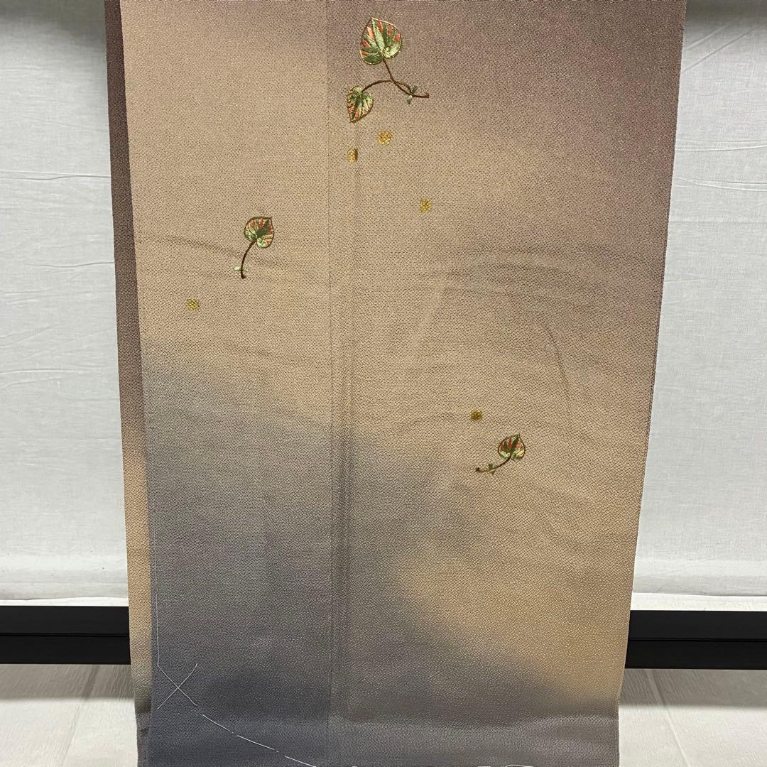 D113訪問着 ホリヒロシ 葵 刺繍 縫い紋 正絹着物 袷 しつけ糸未使用極美品
