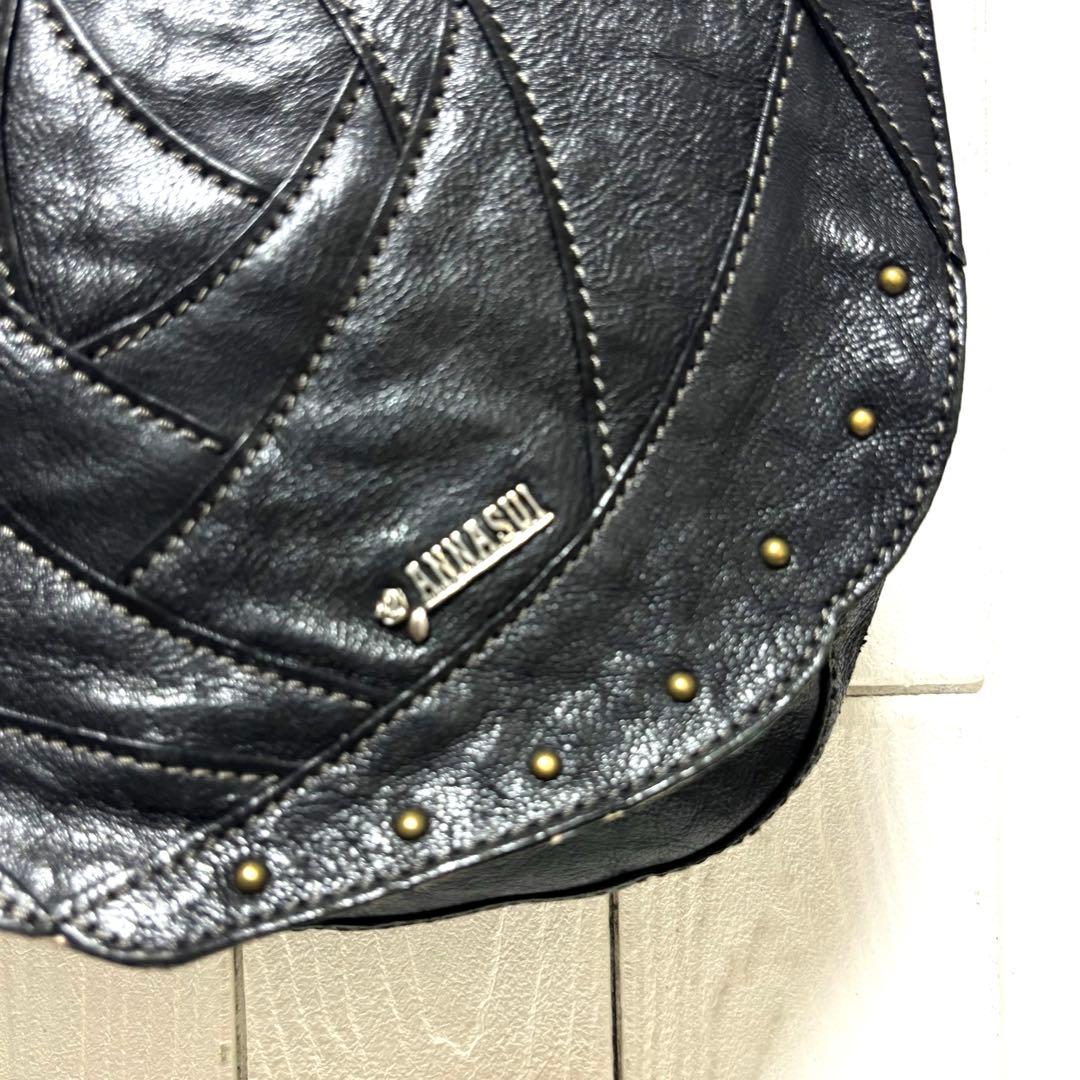 美品 ANASUI アナスイ ショルダーバッグ ローズウッド 本革 花柄 黒