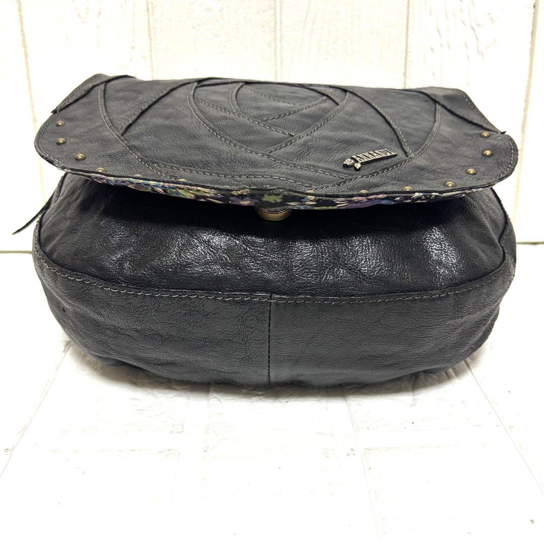 美品 ANASUI アナスイ ショルダーバッグ ローズウッド 本革 花柄 黒