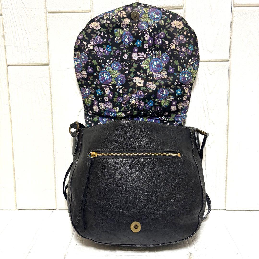 美品 ANASUI アナスイ ショルダーバッグ ローズウッド 本革 花柄 黒