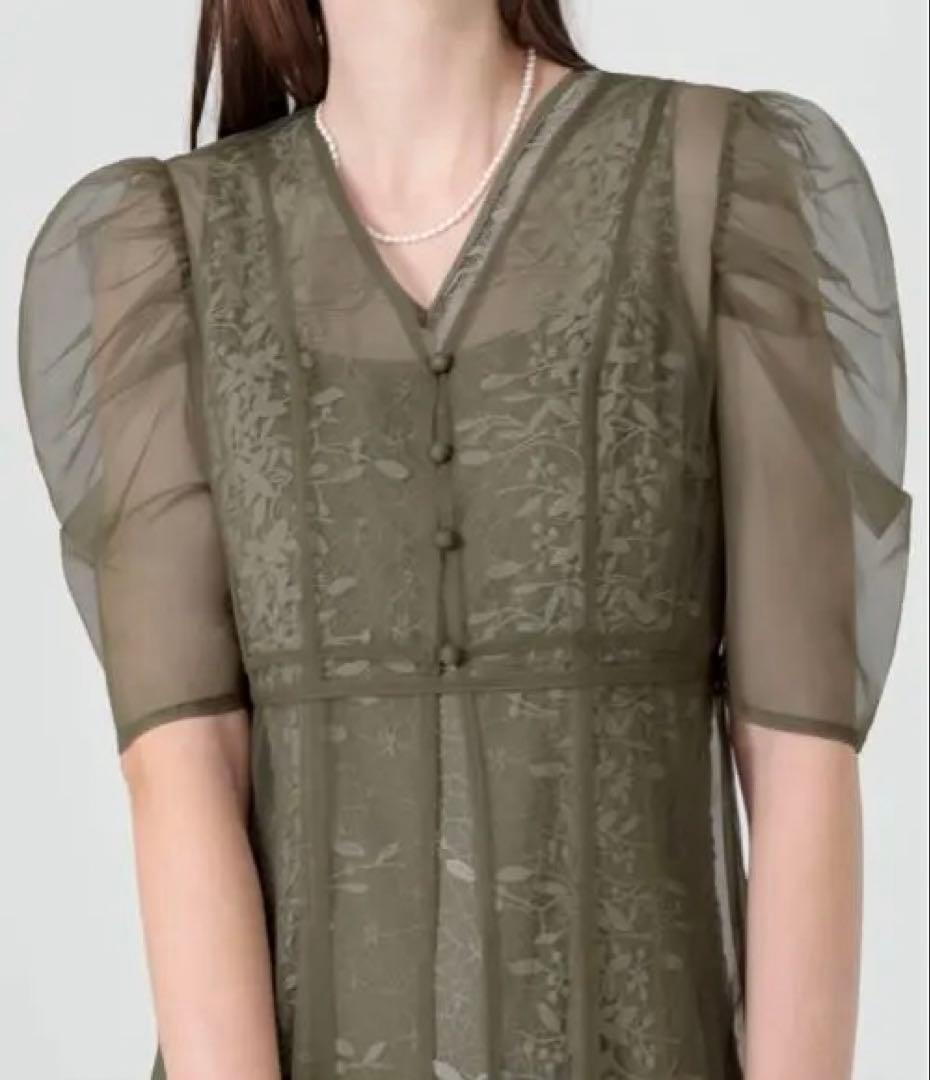 【LEJA】花柄総レース　シースルーパーティードレス　お呼ばれドレス