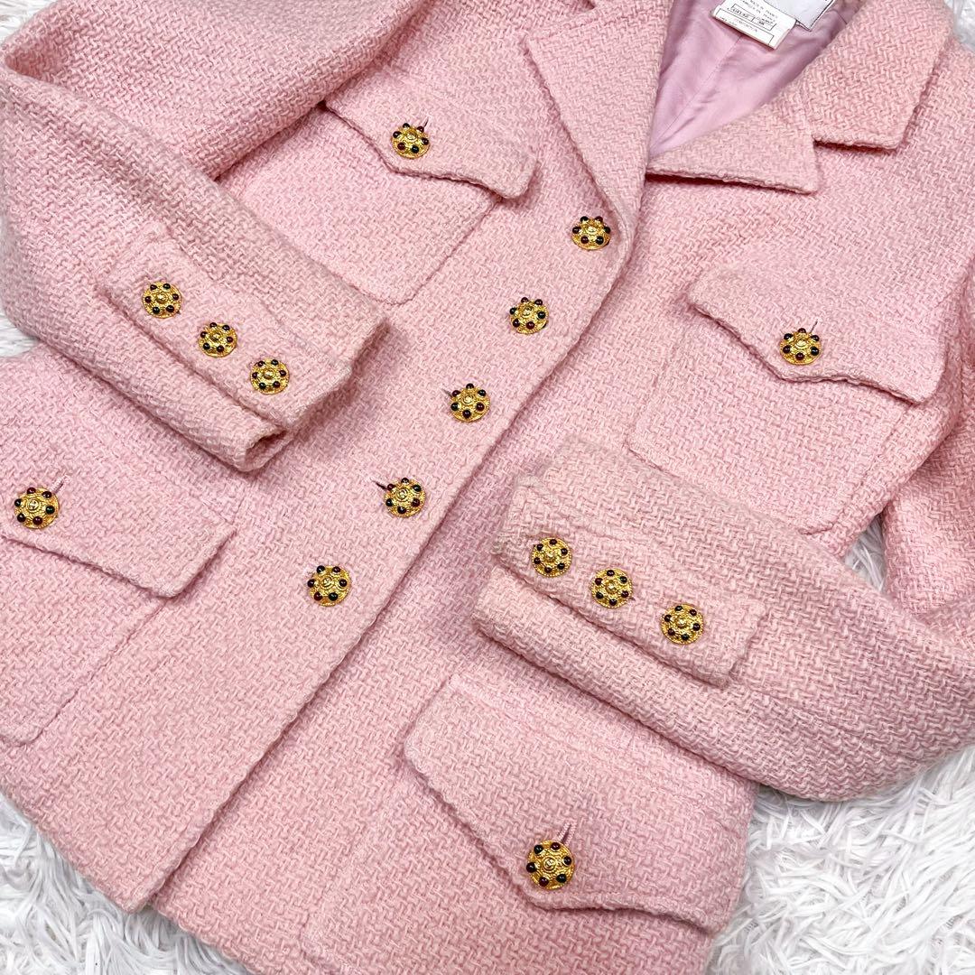 CHANEL 96A グリポアボタン ツイードジャケット チェーン アルパカ