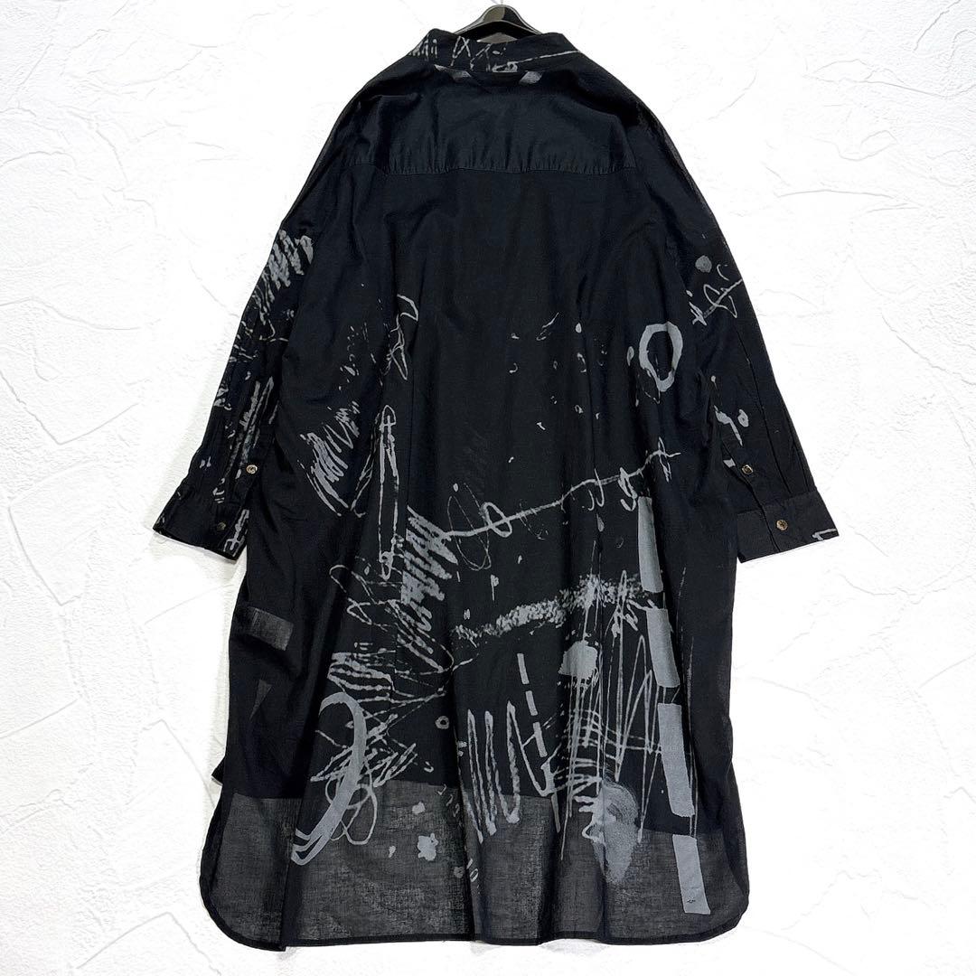 美品✨モユル　センソユニコ　シャツワンピース　アート　総柄　バンドカラー　前開き