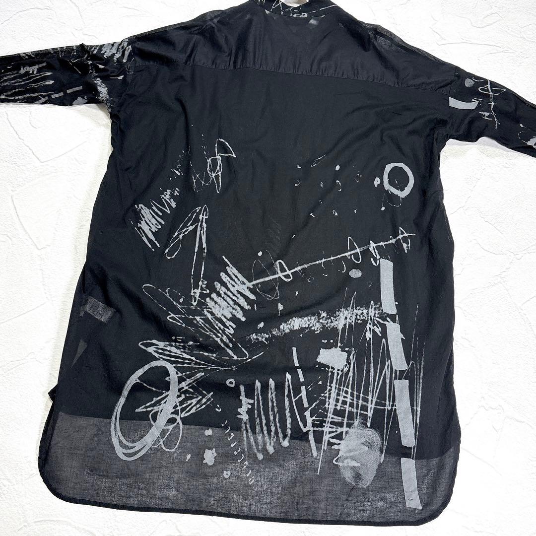 美品✨モユル　センソユニコ　シャツワンピース　アート　総柄　バンドカラー　前開き