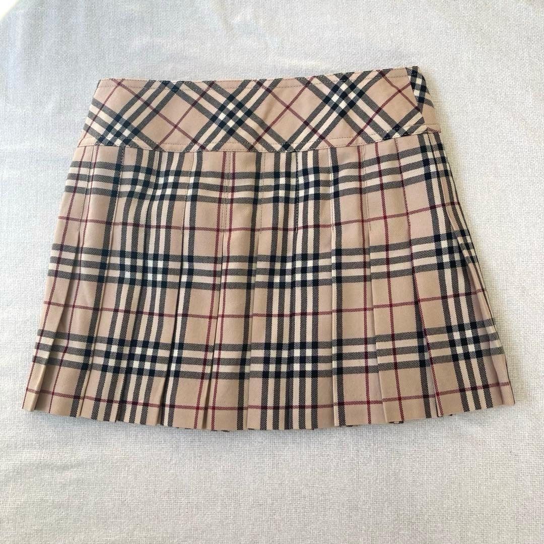 バーバリーブルーレーベル　プリーツスカート　ノバチェック　ベルト　フリンジ　38