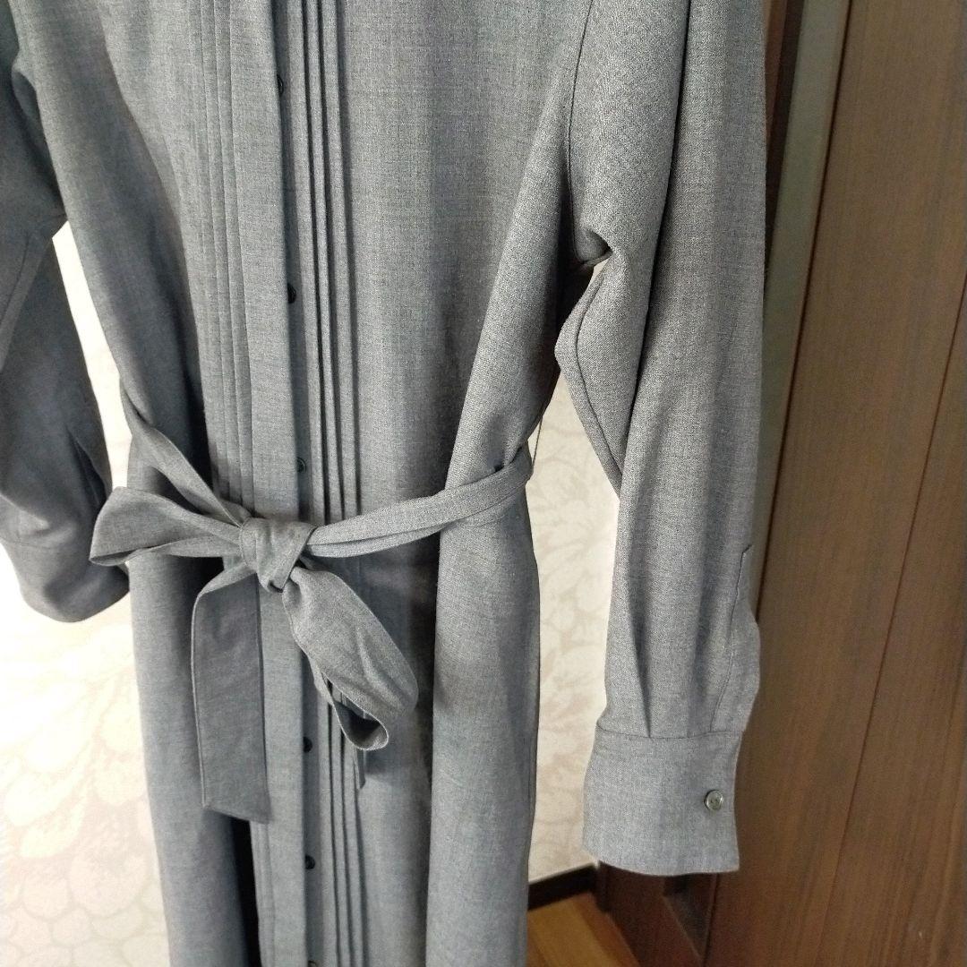 23区 ウールストレッチツイル シャツワンピース グレー