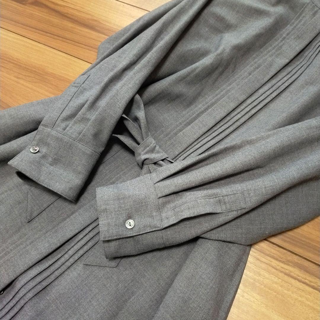 23区 ウールストレッチツイル シャツワンピース グレー