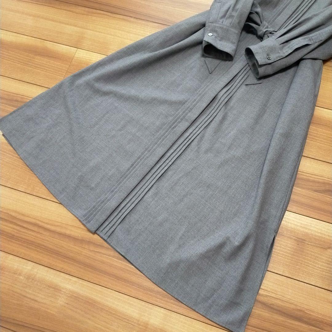 23区 ウールストレッチツイル シャツワンピース グレー