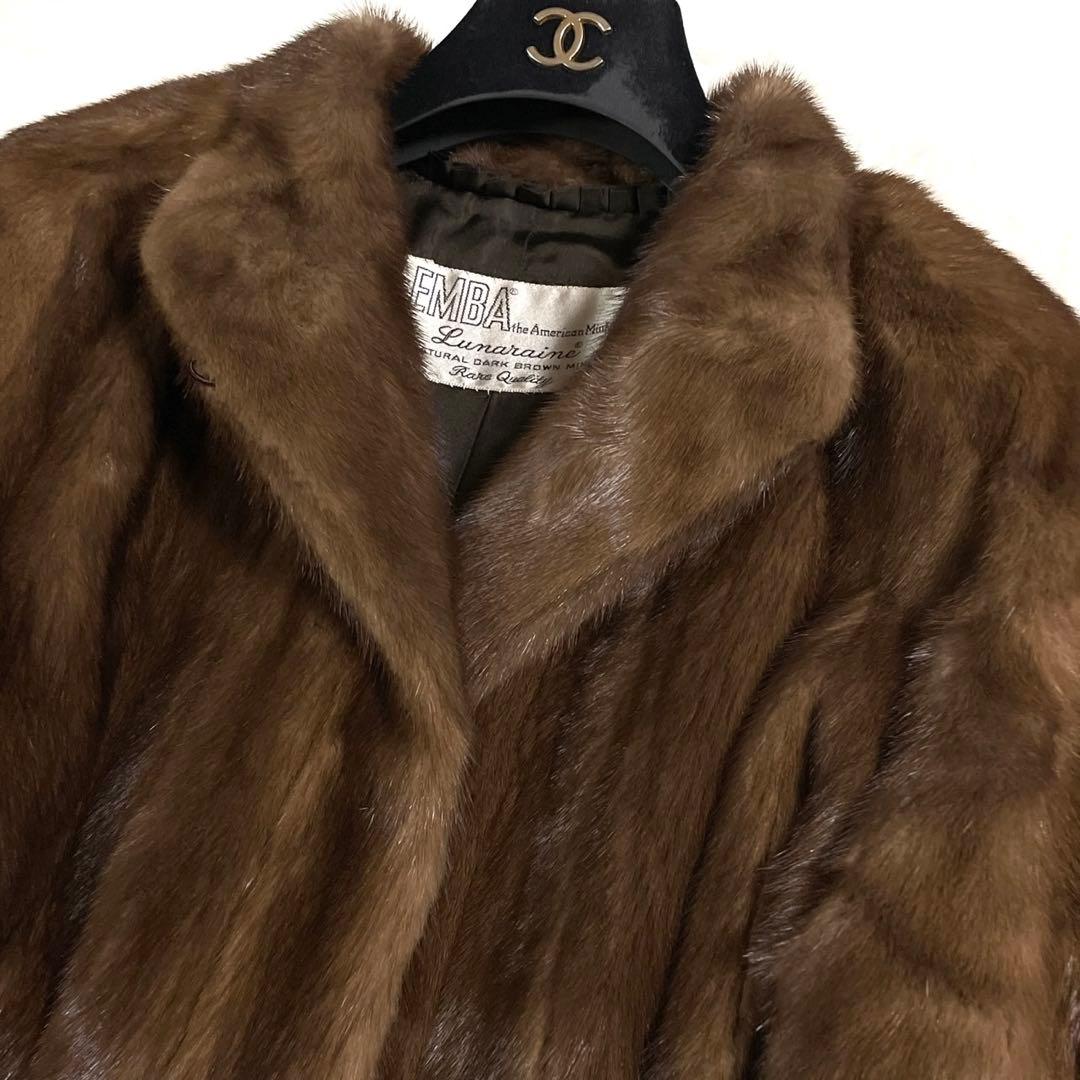着丈113cm デミバフミンク ロング ファーコート 本毛皮 ブラウン M〜L