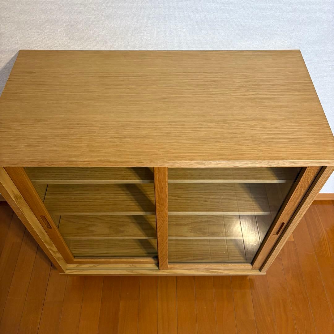 無印良品 オーク材キャビネットガラス扉（引戸）幅８０×奥行４０×高さ８3cm