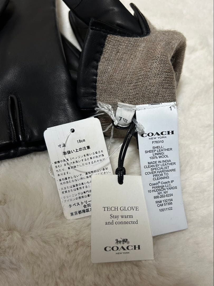 【未使用品】COACH/コーチ/レザーグローブ/手袋/黒/size7.5/ 羊革