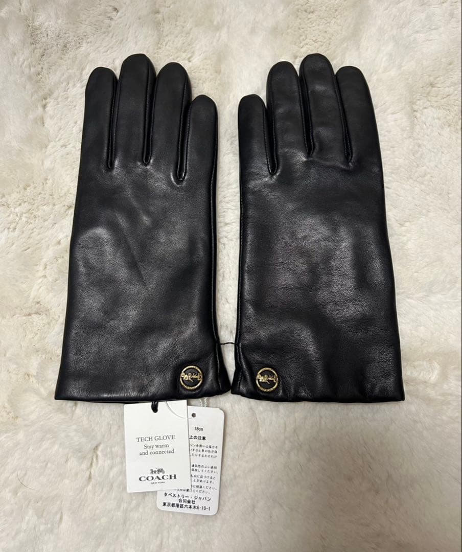 【未使用品】COACH/コーチ/レザーグローブ/手袋/黒/size7.5/ 羊革