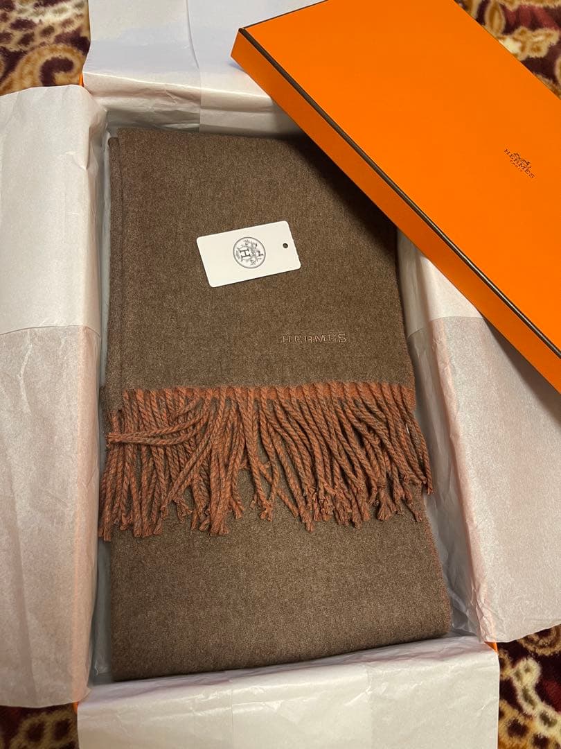 HERMES カシミヤ マフラー グレー ピンク　　 99,000円　新規購入品