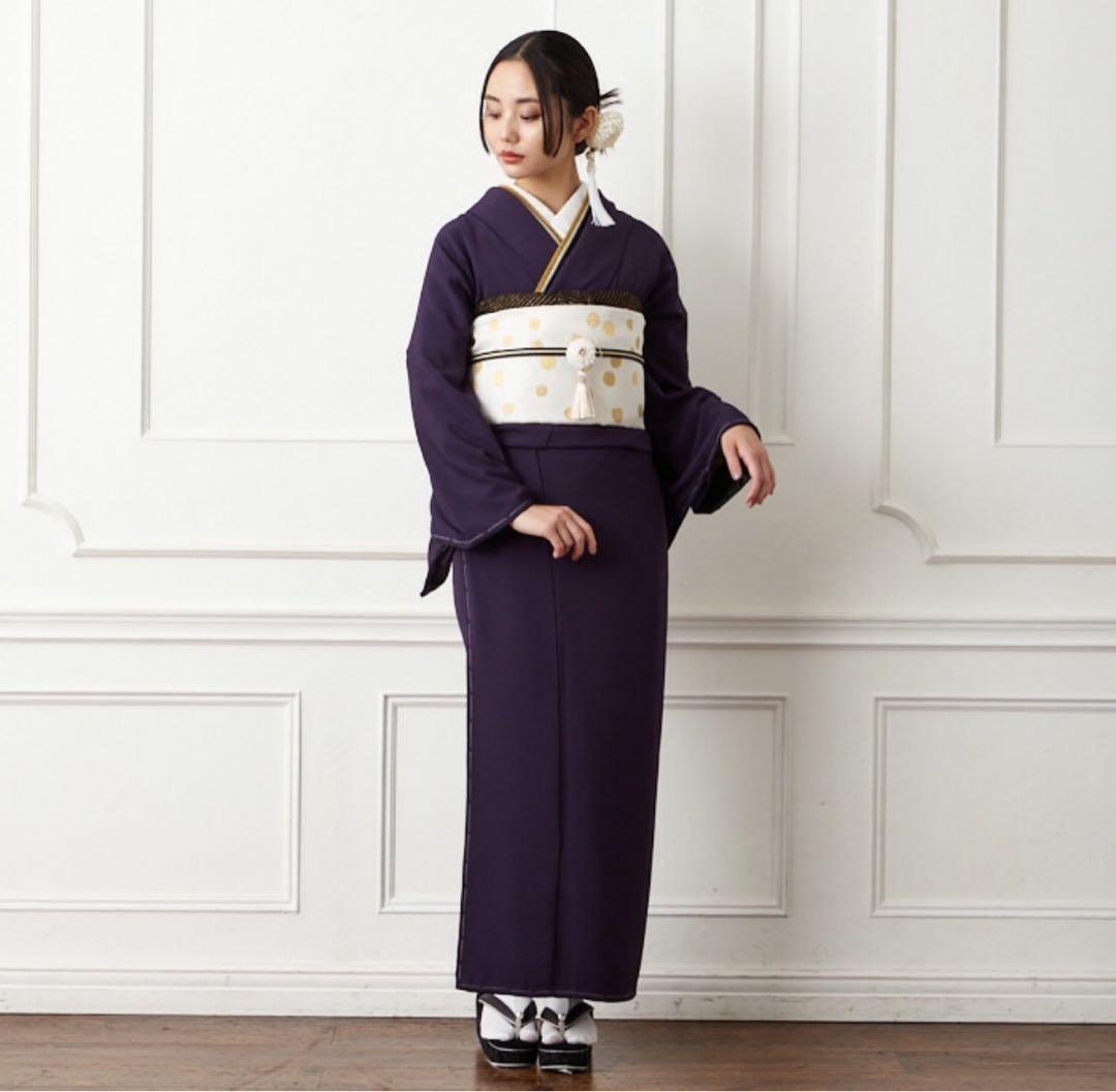 新品【ふりふ】袷着物「色無地」ダークパープル