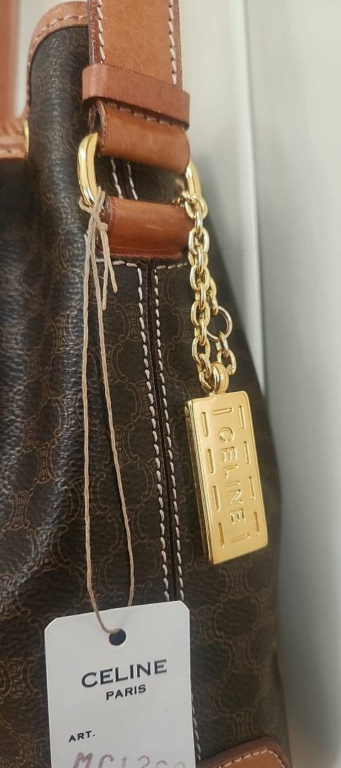 未使用【CELINE】マカダム柄　 巾着 ショルダー バッグ 　ヴィンテージ