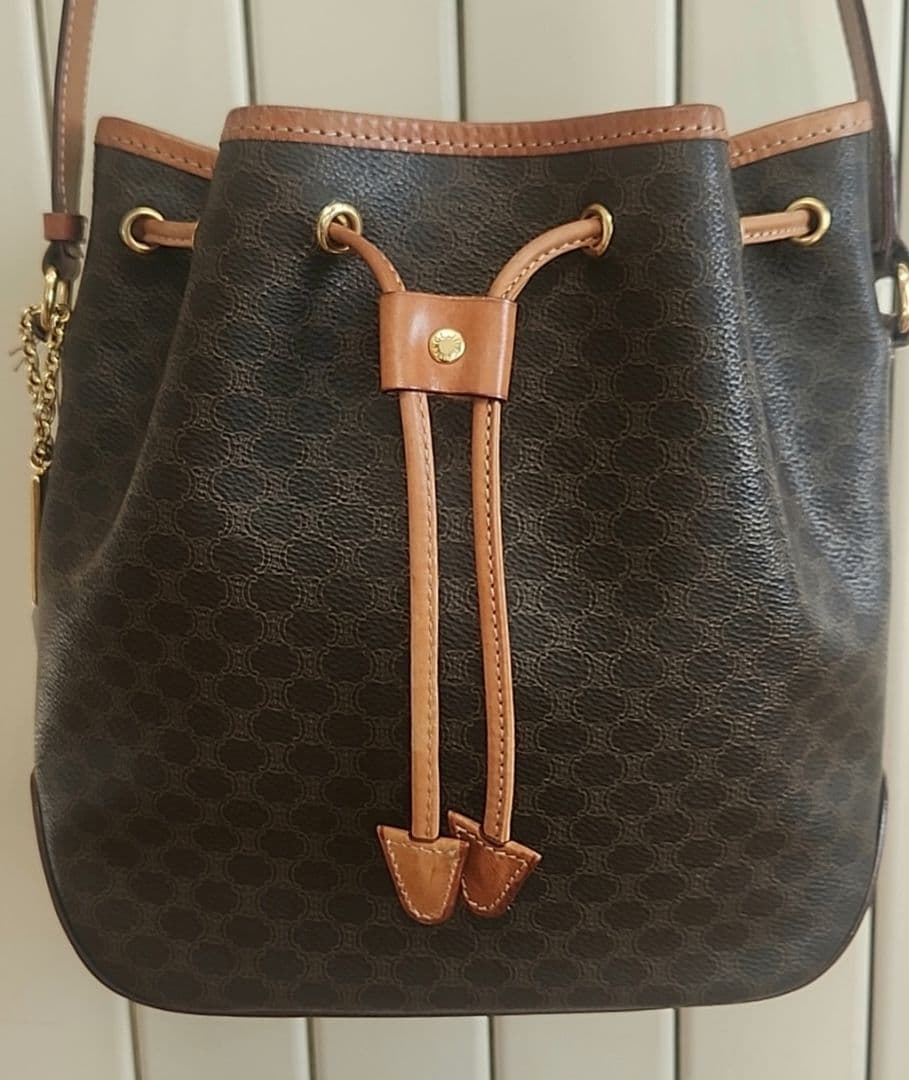 未使用【CELINE】マカダム柄　 巾着 ショルダー バッグ 　ヴィンテージ