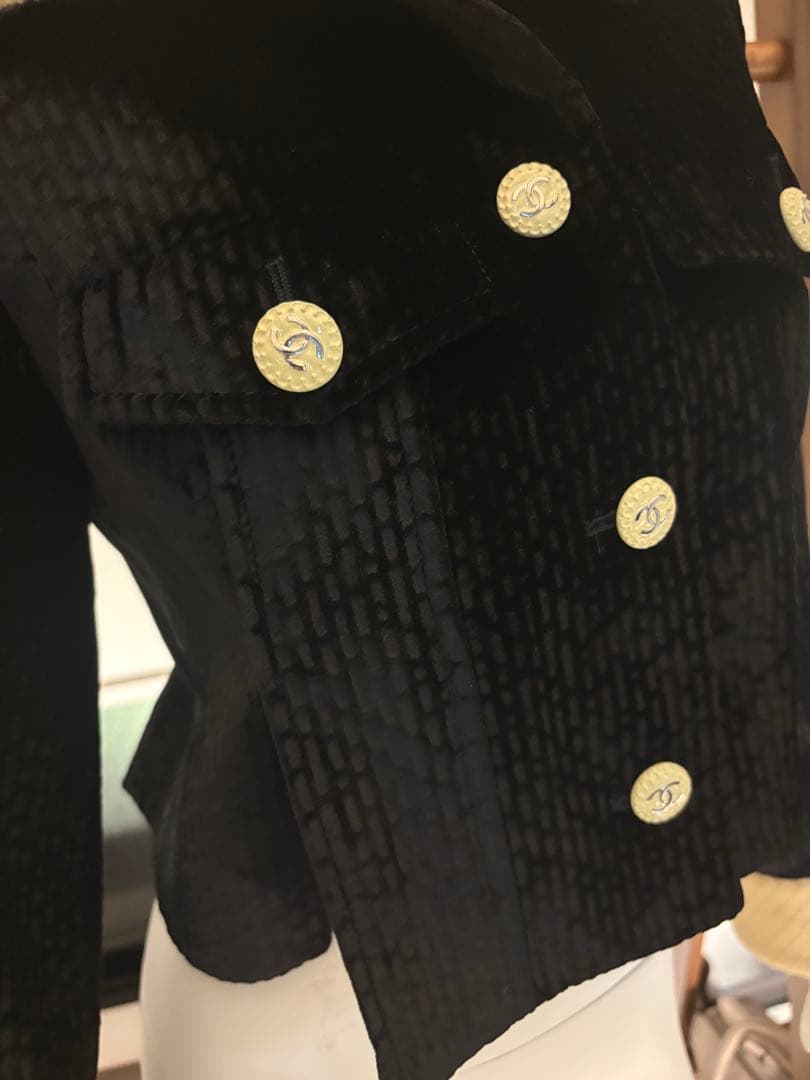 22ＢシャネルＣＨＡＮＥＬベロアジャケット黒クリーム34（Ｓサイズ）Ｐ73311