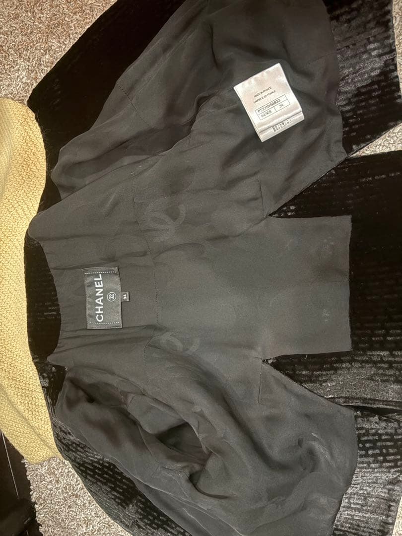 22ＢシャネルＣＨＡＮＥＬベロアジャケット黒クリーム34（Ｓサイズ）Ｐ73311