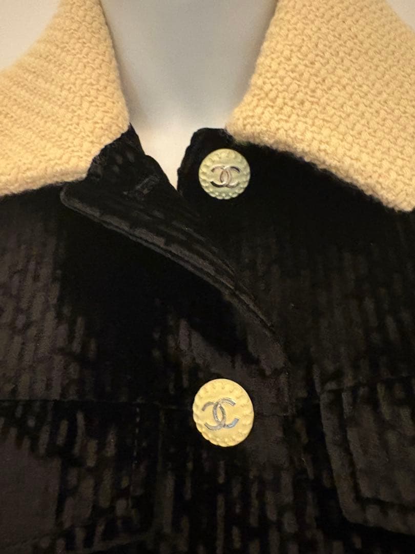 22ＢシャネルＣＨＡＮＥＬベロアジャケット黒クリーム34（Ｓサイズ）Ｐ73311