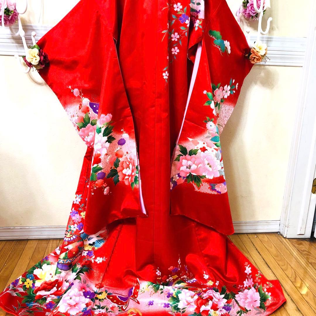 七五三七歳未使用着物‼️人気赤地暈し⭐︎手毬花々煌びやか際立つ⭐︎安心フルセット