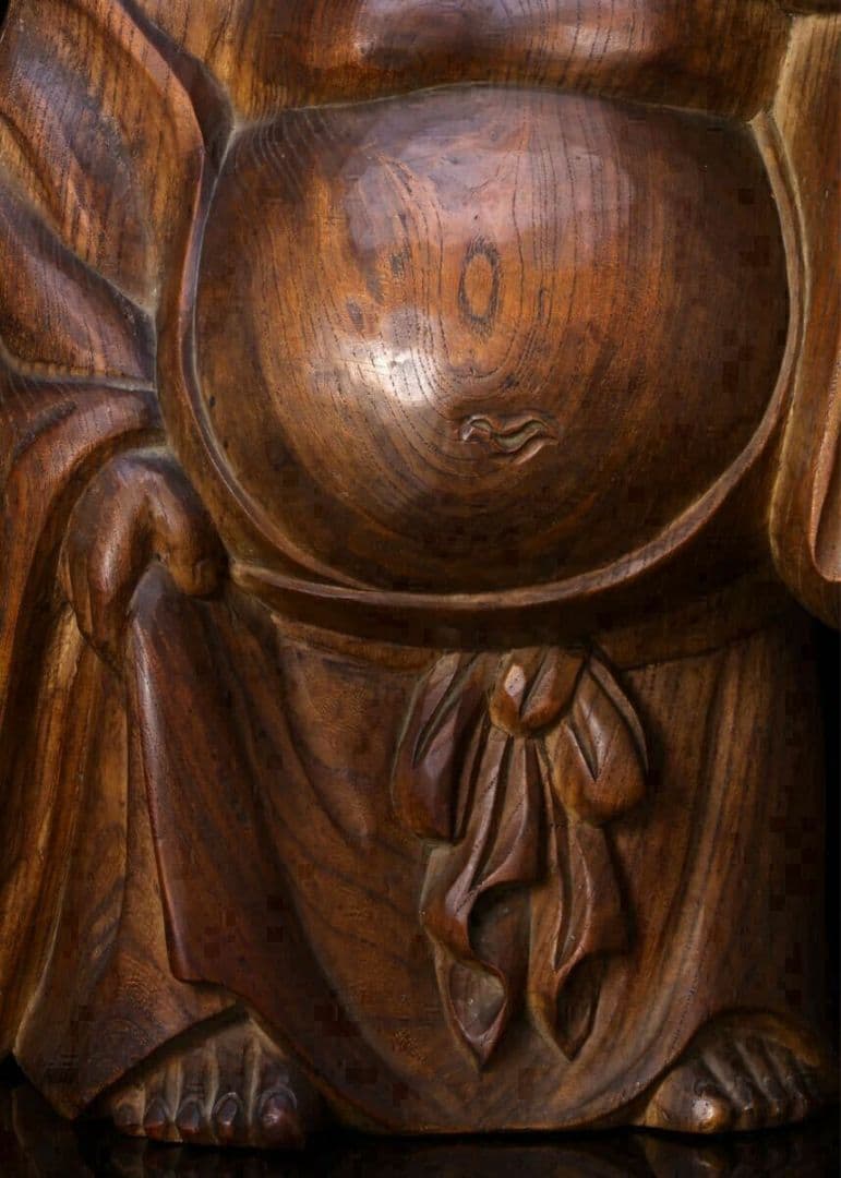 【越後出雲崎の名工・楽意 米眞作】木彫「童子布袋尊像」 高さ45cm 置物