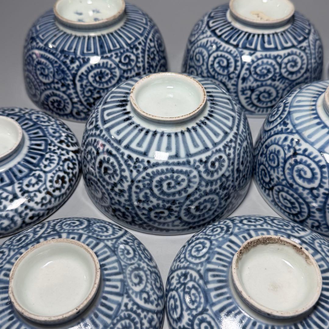 古伊万里　染付蛸唐草蓋物　五客　冨貴長春　松竹梅　古美術