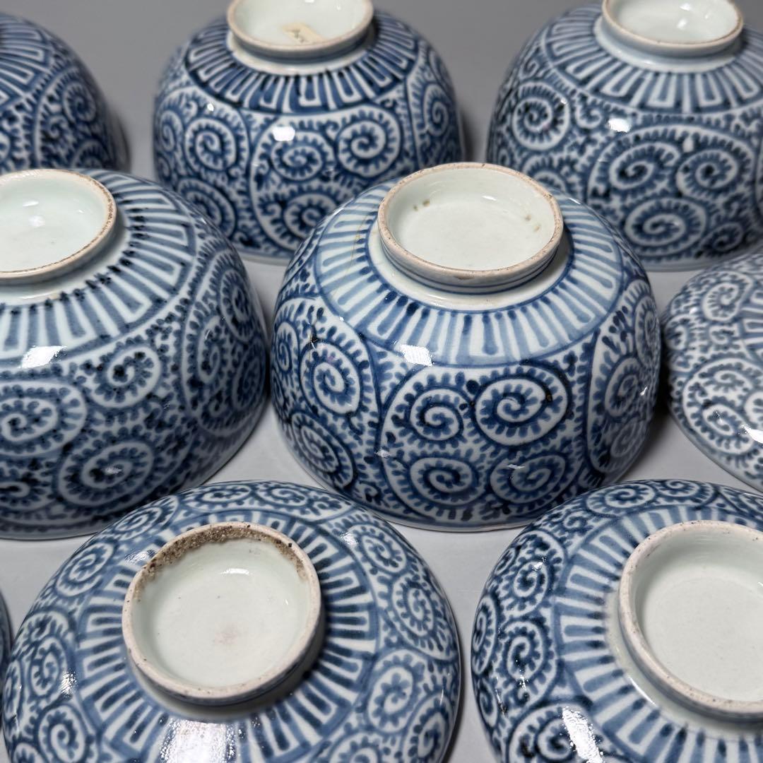 古伊万里　染付蛸唐草蓋物　五客　冨貴長春　松竹梅　古美術