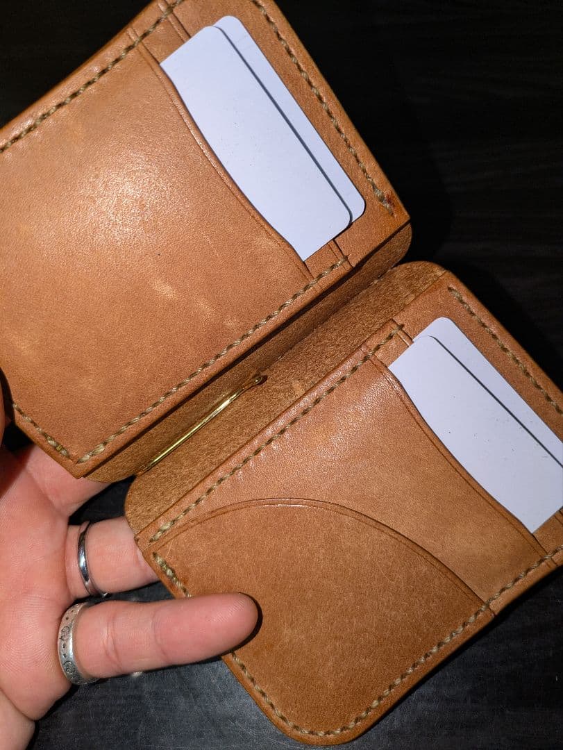 イタリアンレザー マネークリップ式 コンパクト財布 本革 総手縫い ハンドメイド