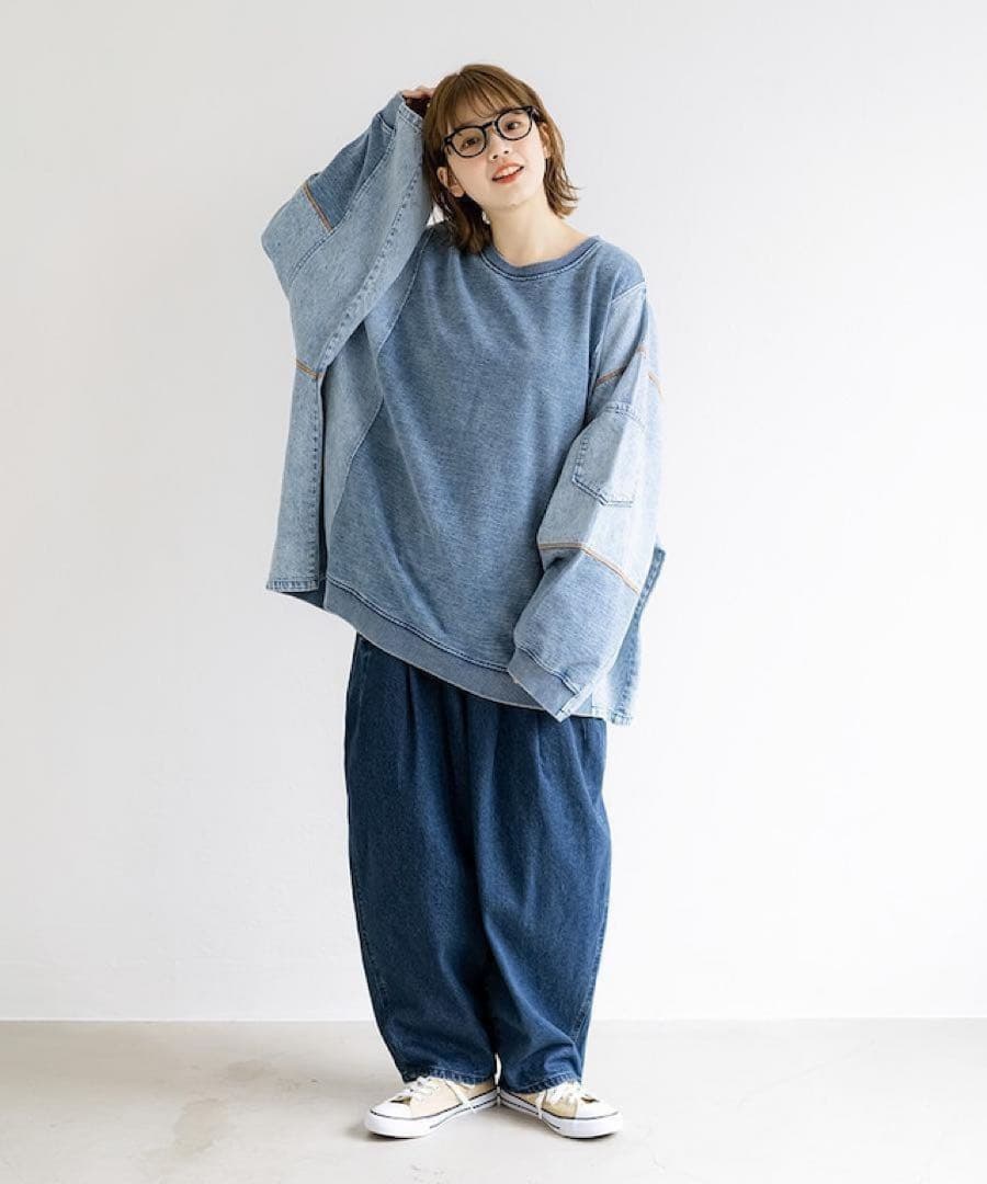 mililopiulu レディース スウェット ケミカルデニム裏毛プルオーバー