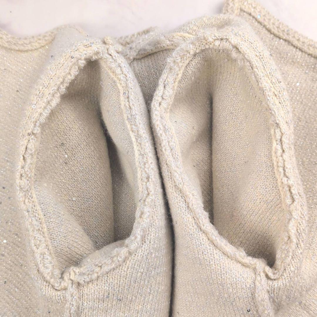 近年✨ ミラオーウェン 金釦ノーカラーコンパクトラメニットジャケット アイボリー