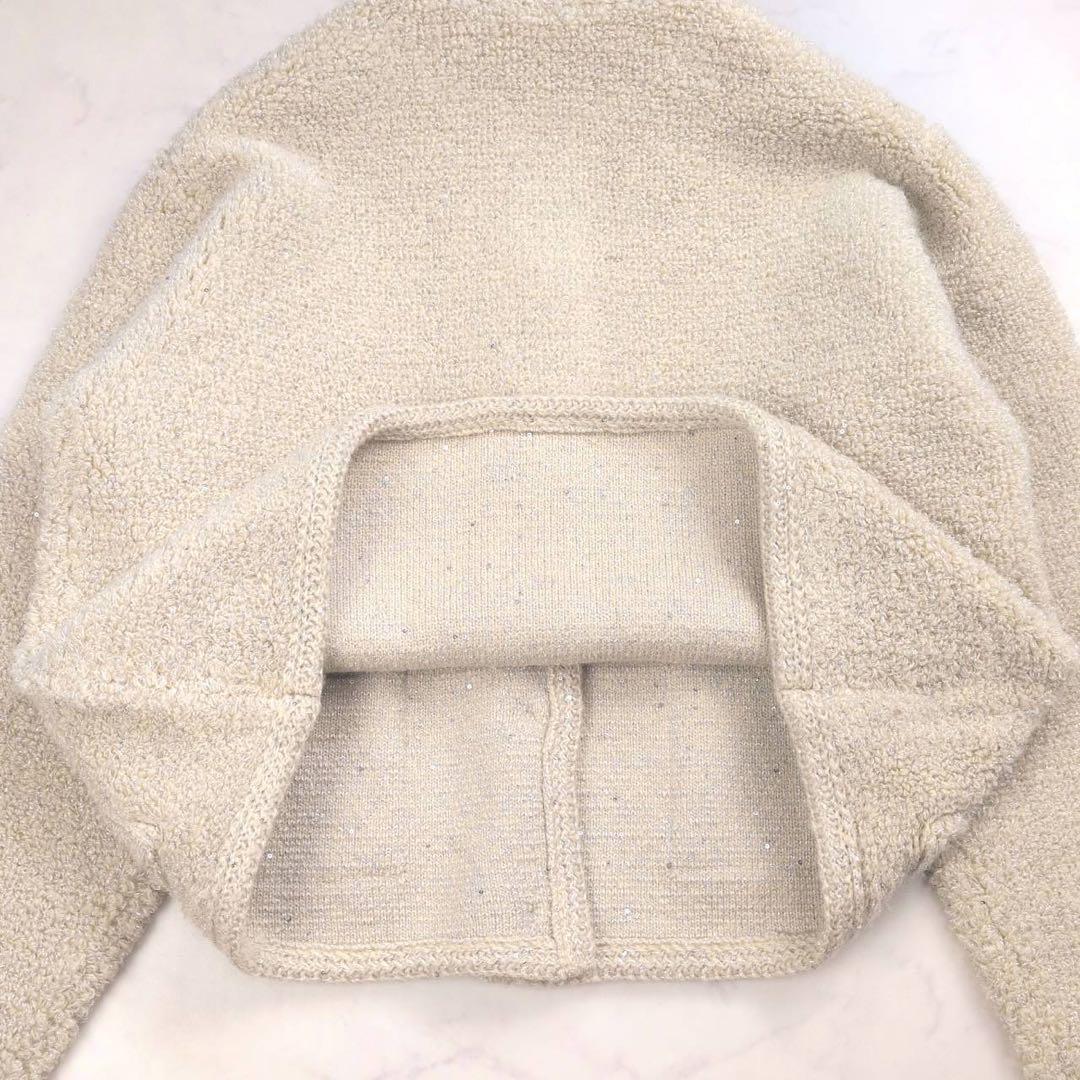 近年✨ ミラオーウェン 金釦ノーカラーコンパクトラメニットジャケット アイボリー