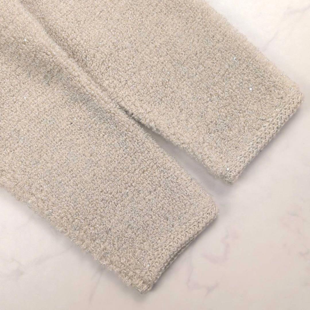 近年✨ ミラオーウェン 金釦ノーカラーコンパクトラメニットジャケット アイボリー