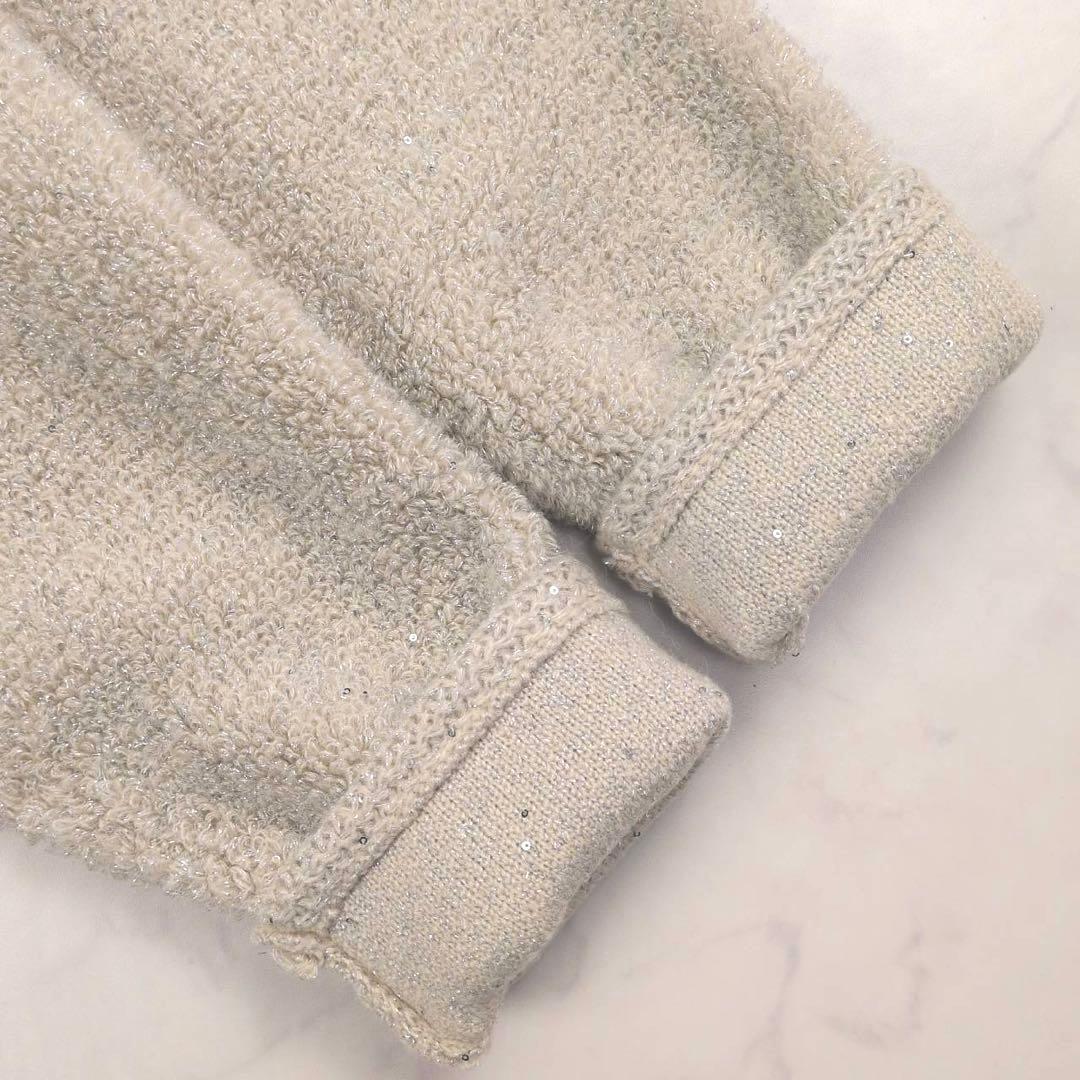 近年✨ ミラオーウェン 金釦ノーカラーコンパクトラメニットジャケット アイボリー