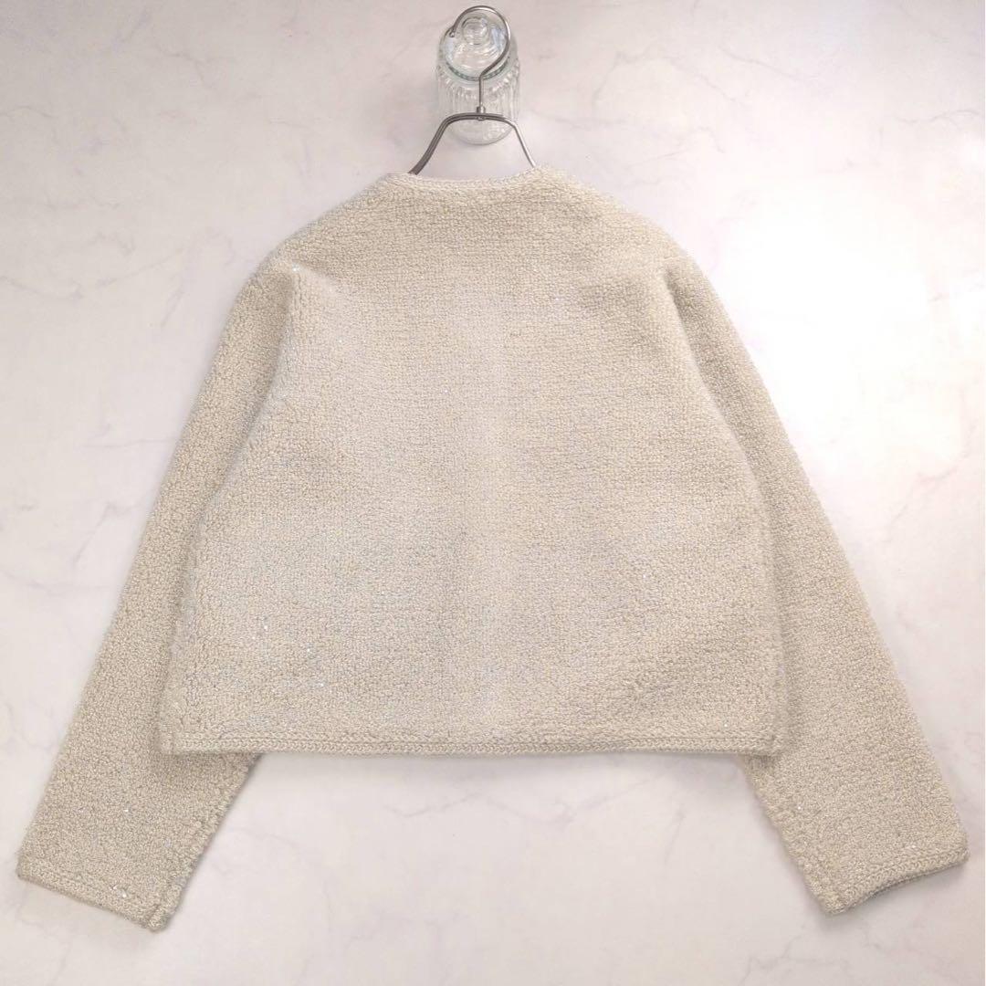 近年✨ ミラオーウェン 金釦ノーカラーコンパクトラメニットジャケット アイボリー