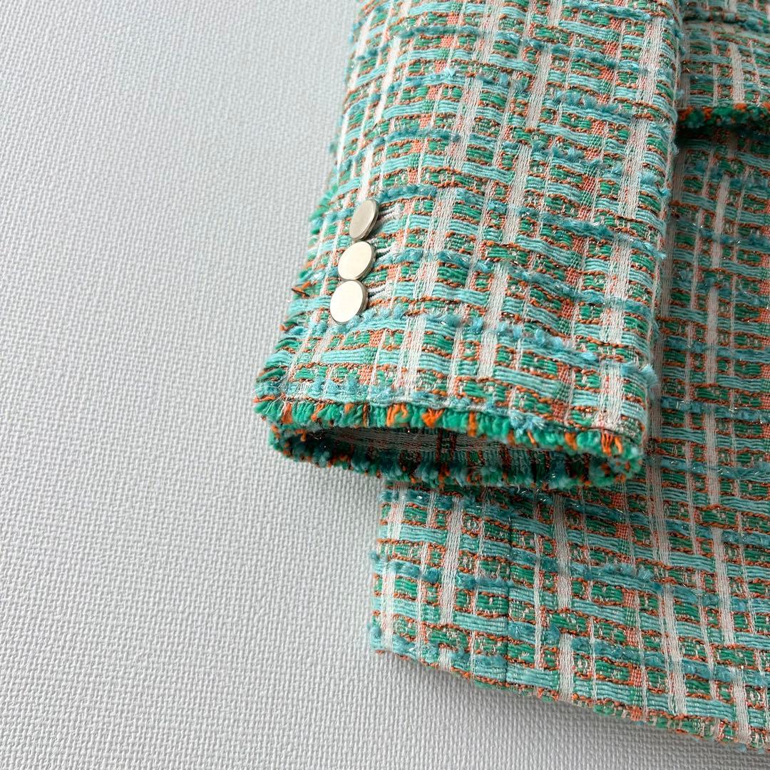 Ballsey ミックスツイード フリンジテーラードジャケット　グリーン　36